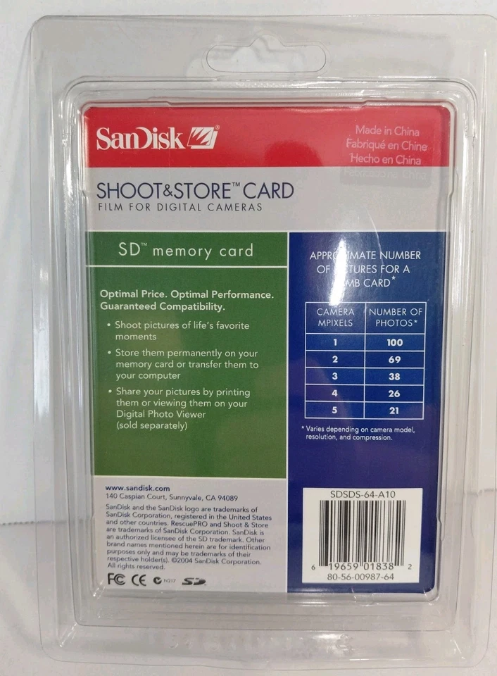 New SanDisk 64 MB Shoot & Store Secure Digital Memory Card (SDSDS-64-A10) - Image 2 of 3