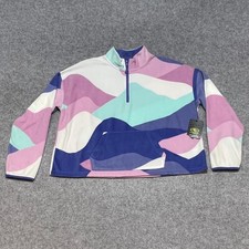 NEW Athletic Works Girls XXL 18 Fleece Quarter Zip Pullover Abstract Wave Purple