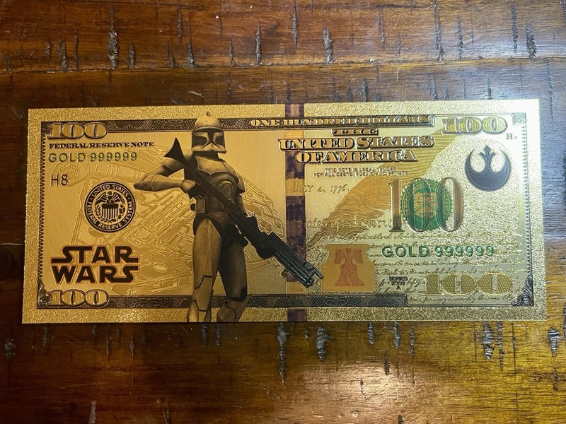 Clone Trooper Star Wars $100 24kt Gold Foil Plated Banknote-Combined Shipping!