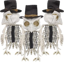DR.DUDU 3 Pack Halloween Skeleton Owl Decor, Life Size Animals Skeletons Plas