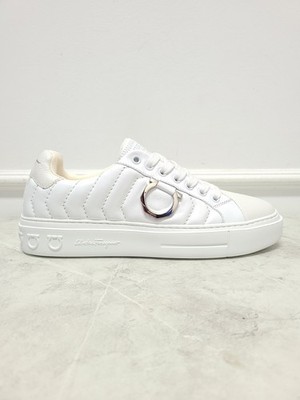FERRAGAMO Dania スニーカー ガンチーニ White Salvatore Ferragamo White Laky Gancini Quilted Leather