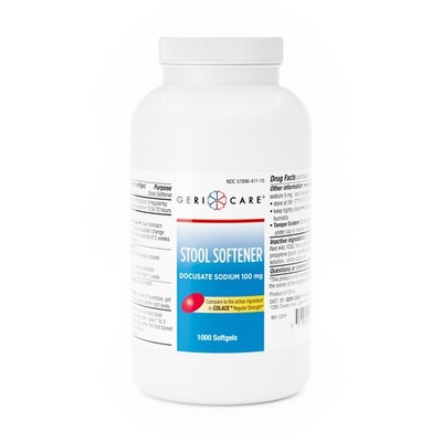 Gericare Docusate Sodium 100mg Softgel Stool Softener Stimulant Laxative 1000ct