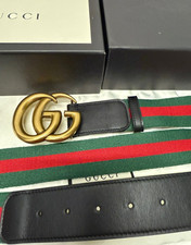 Gucci GG Marmont Green, Red WEB Leather Black Belt 90 cm Fit's 30/32 waist
