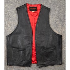 Vintage Taubers of California Black Leather Vest Red Lining Mens M 60s 70s READ