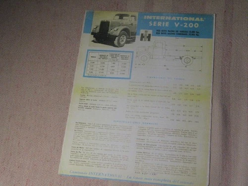 International V-200 conventional truck leaflet  brochure 60s Argentina market