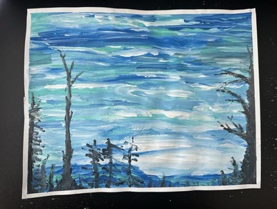ART JOY -EUNIE 11 X14  Acrylic Paper Original Art Expressionism LANDSCAPE 26002P