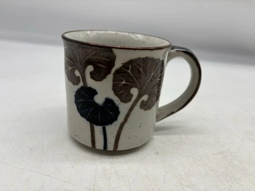 Otagiri Stoneware Coffee Mug With Ginko Leaves - VTG Speckled White Brown Japan