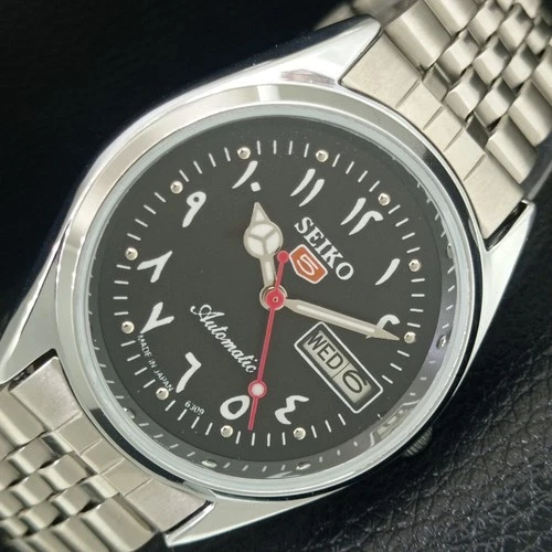 VINTAGE REFURBISHED SEIKO 5 AUTOMATIC 6309A JAPAN MENS BLACK WATCH a442424-1