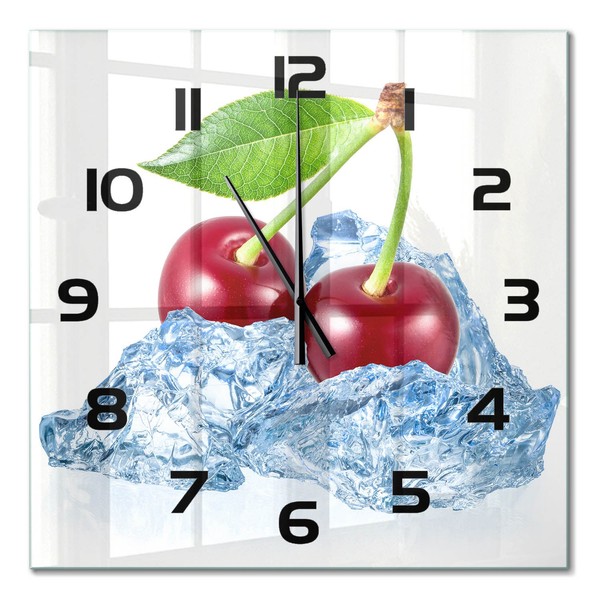 Wanduhr Aus Glas Mit Leisem Uhrwerk Kirsche Mit Eis Schwarze Zeiger 60X60 Cm-image