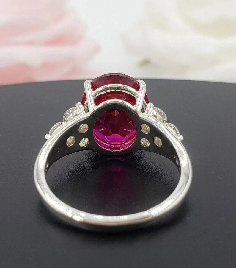 5.42Ct Oval Cut Certified Natural Ruby Diamond Engagement Ring 18K White Gold - Image 3 of 4