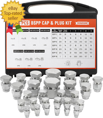 56 Pcs BSPP Cap and Plug Kit Hydraulic Cap and Plug Kit with Precision Threading