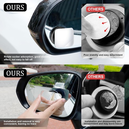Blind Spot Car Mirror, Rectangular HD Glass Frameless Convex Side Mirror Blind - Picture 7 of 24