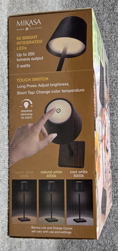 New Mikasa Rechargeable 14-inch LED Lamps with Touch Control Set of 2 Black - Picture 15 of 17