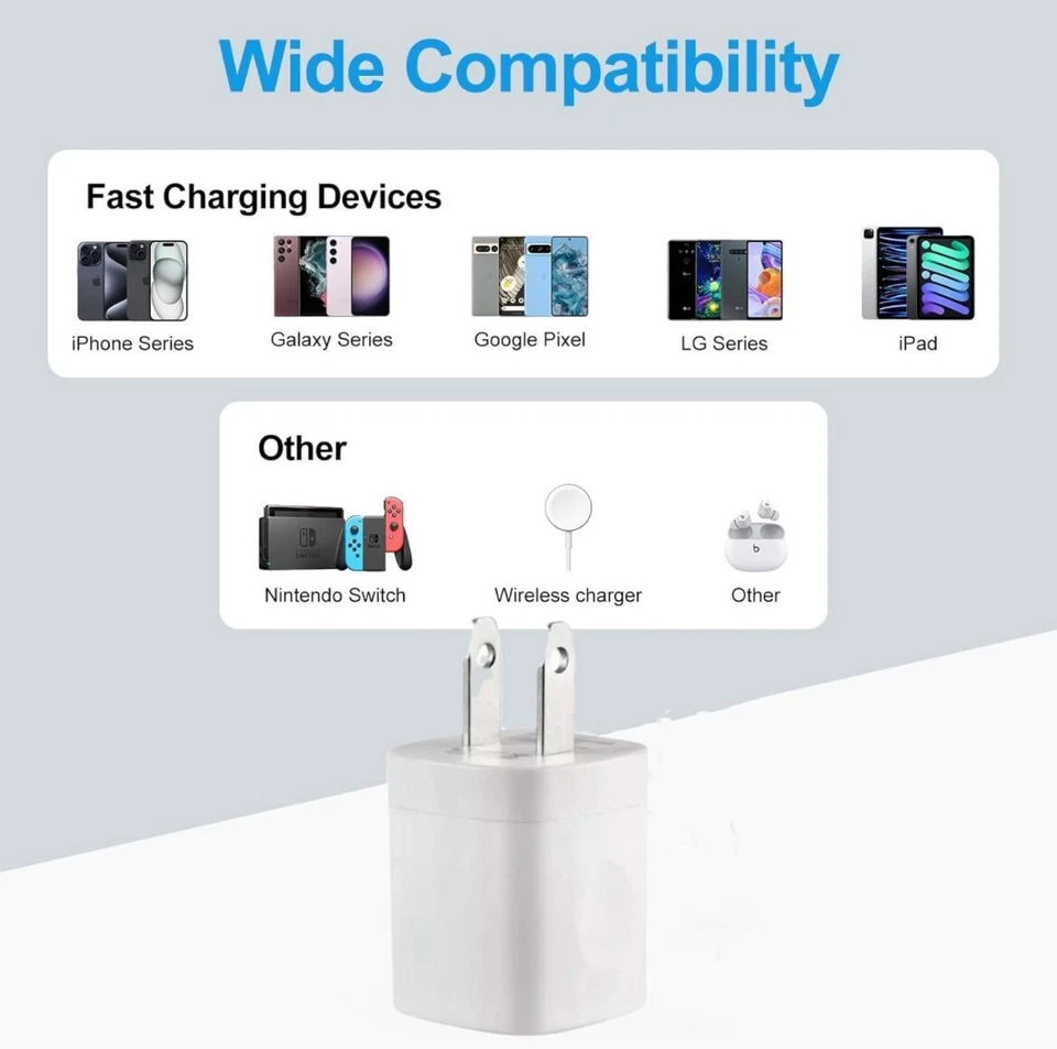 50 PCS White 1A USB AC Home Power Adapter Wall Charger US Plug FOR iPhone 5 6S 7 - Image 2 of 2