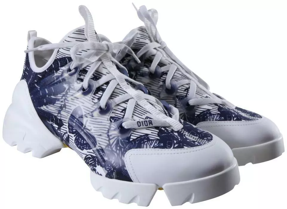 Baskets plates à lacets Dior D Connect bleu papillon blanc Tropicalia 39