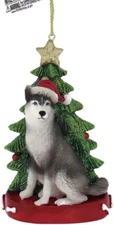 Kurt Adler Siberian Husky with Tree on Base Christmas Ornament--Personalizable