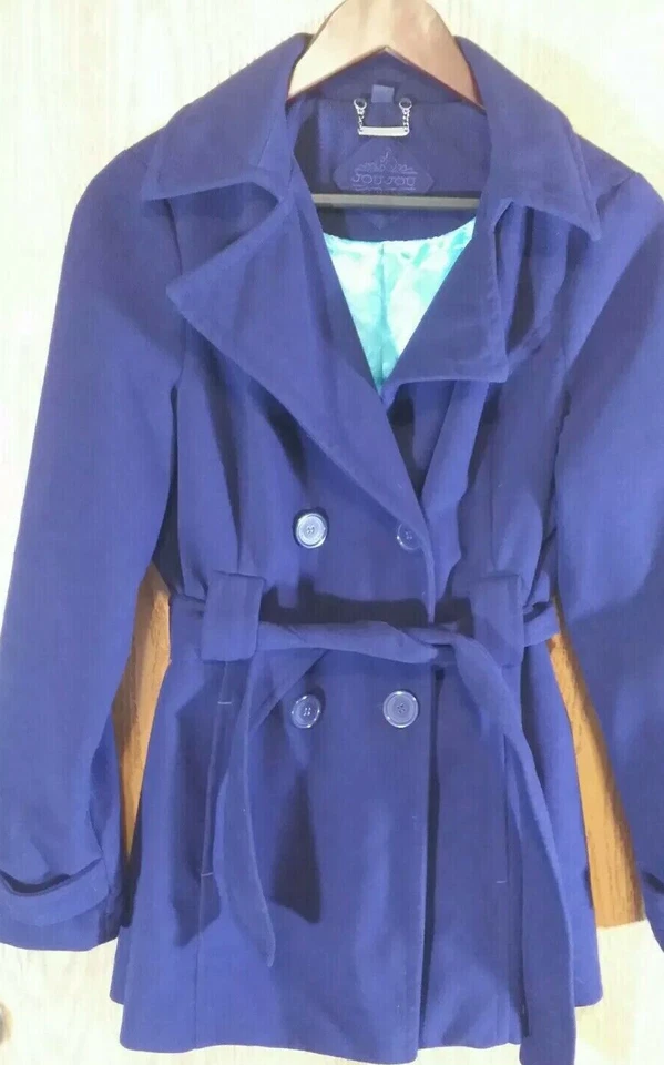 Medium Jou Jou Purple Double Breasted Belted Pea Coat 600mm Polyurethane Coating - Image 3 of 4