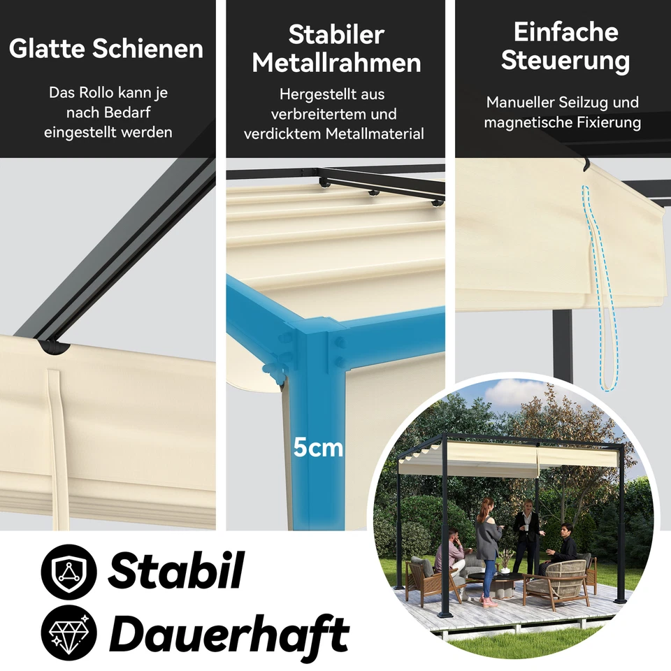 3x3M/3x4M Pergola Pavillon Gartenpavillon Überdachung mit Schiebedach für Garten - Bild 2 von 4