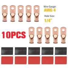 10X 4 AWG Gauge Wire Ring 1/4" Hole Terminal Lug Tin Plated Copper Cable Lug