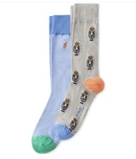 POLO RALPH LAUREN AMERICAN IN PARIS DRESS SOCKS BEAR BLUE 2 PAIRS