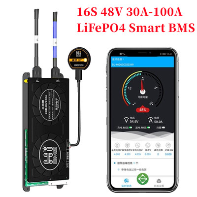 LiFePO4 16S 48V 30A-100A Batterie Schutzplatine BMS+Bluetooth Smart UART Module