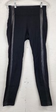 Athleta Leggings Womens Size S Black Metro Faux Leather Tux Stripe Back Pockets