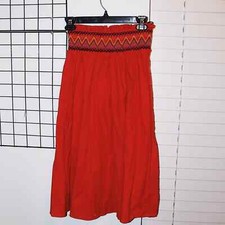 Embroidered Midi SKirt Elastic Waistband