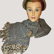 Scarf Houndstooth Fringe Outbrook Acrylic Material  Black Tan Classic Style