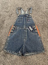Vtg BUM Equipment Overall Shorts Womens Small Blue Denim Carpenter Bib NWT