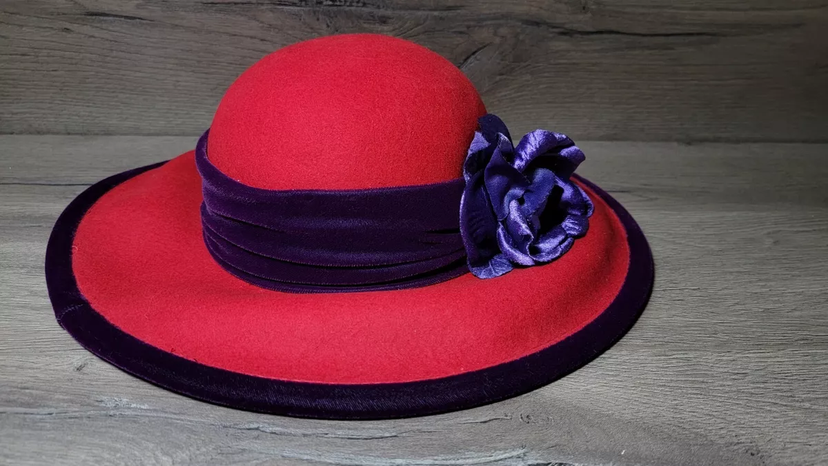 Handmade by Scala Women s elegant classic 100 Wool Hat velvet trim Halloween
