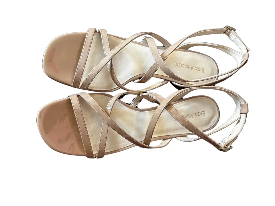 Enzo Angiolini 10/42M Strappy Low Block Heel Nude Malleri Patent Leather Sandals - Image 3 of 4