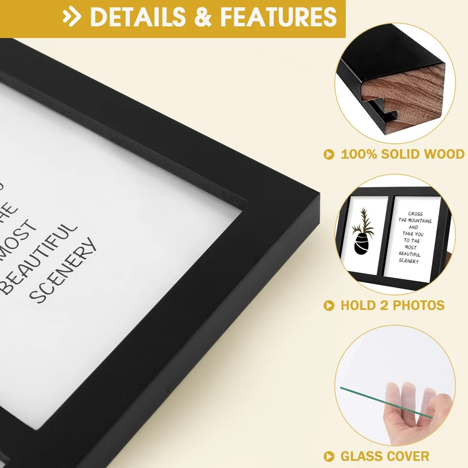 5x7 Double Picture Frame Display Two 5x7 Photos Solid Wood Real Glass - Image 3 of 4