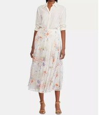 Ralph Lauren Womens White Print Tiered Georgette Peasant Skirt Sz 4/12 TINI