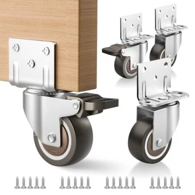 ANDUTEES Side Mount Casters 2 Inch Furniture Wheels L-Shaped Rubber Casters Set of 4 3...