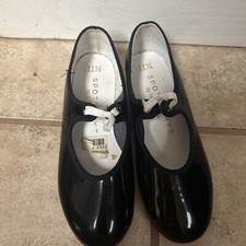 SPOTLIGHTS BY PAYLESS BLACK PATENT LEATHER TAP DANCE SHOES SIZE 11.5 Youth