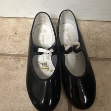 SPOTLIGHTS BY PAYLESS BLACK PATENT LEATHER TAP DANCE SHOES SIZE 11.5 Youth