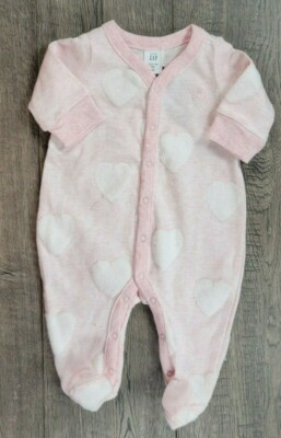 Baby Girl New Gap So Soft Preemie To 7lbs Pink Heart Footed outfit