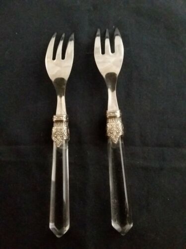 Cocktail Three Tine Fork ITALY FLATWARE Set of Two Clear Handle - Picture 3 of 7
