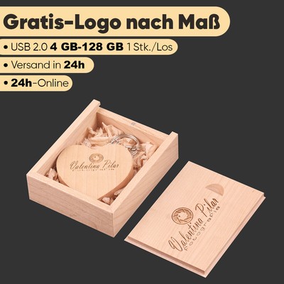 128GB USB2.0 Stick Kostenlose Gravur Herzform Holzbox Hochzeit Geschenk Logo