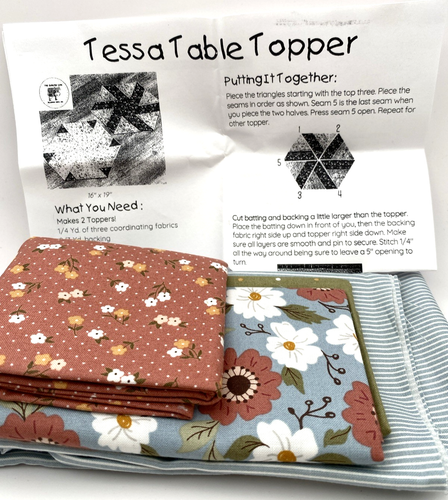 The Quilted Cow Tessa Table Topper Quilting Kit Pink/Blue NEW
