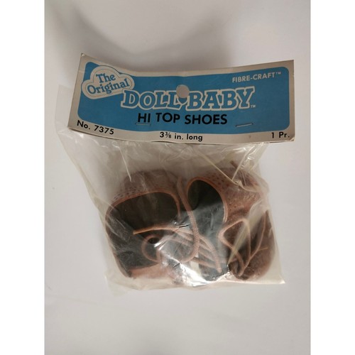 ZAPATOS DE MUÑECA BEBÉ VINTAGE DE FIBRA ARTESANAL DE ALTA GAMA MARRÓN CON CORDONES NUEVOS EN PAQUETE #7375 - Imagen 3 de 4