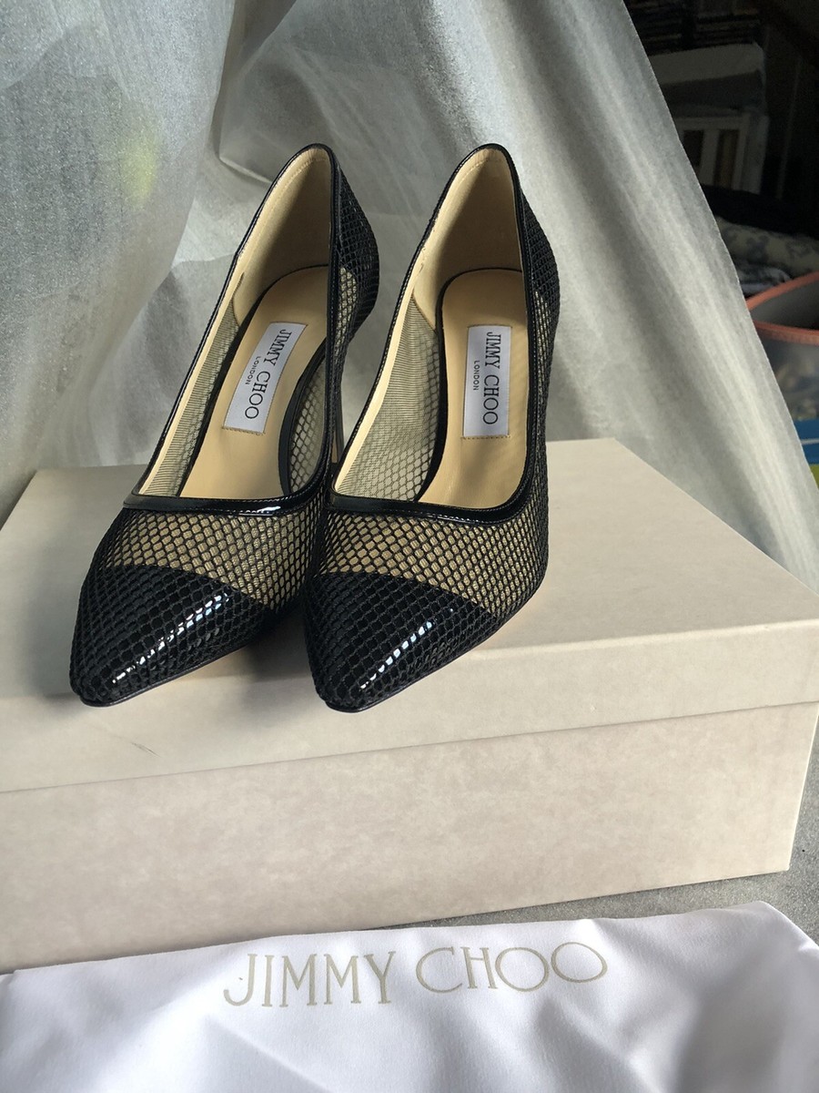 JIMMY CHOO ROMY85MTDBLACKMIX 関税送料込 Jimmy Choo Romy 85 Mesh and Patent Lather Pumps,Black,EU36,5
