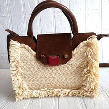 Borsa Jimmy Choo Rebel in pelle di rafia marrone naturale 2 vie usata in ottime condizioni
