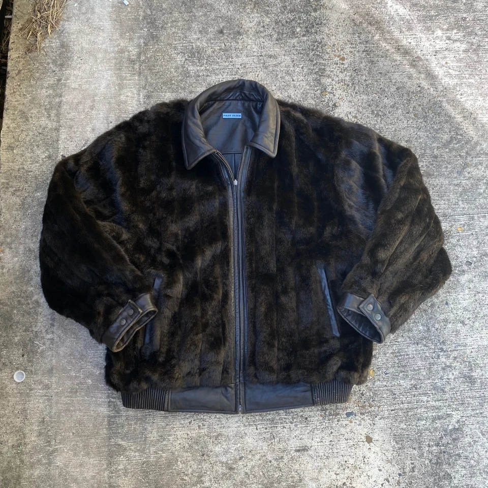 Reversible Phat Farm 皮革毛皮直排夹克尺寸 XL — 第 3/4 张图片