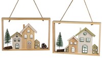 2Er Set HäNgedeko HäUser Im Rahmen Eckig 30X20Cm Natur Aus Holz Formano Wa