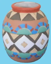 Terracotta Native American Southwestern Hand Painted Mini Jug/Pot - 5-1/2"  MINT