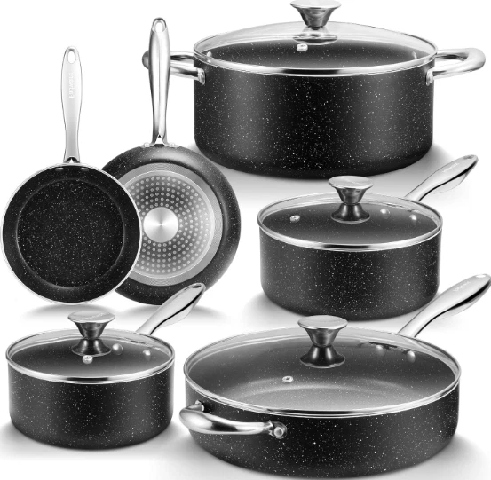 10pcs Nonstick Pots &Pans Kitchen Set Induction Hob Cookware Set, Large capacity
