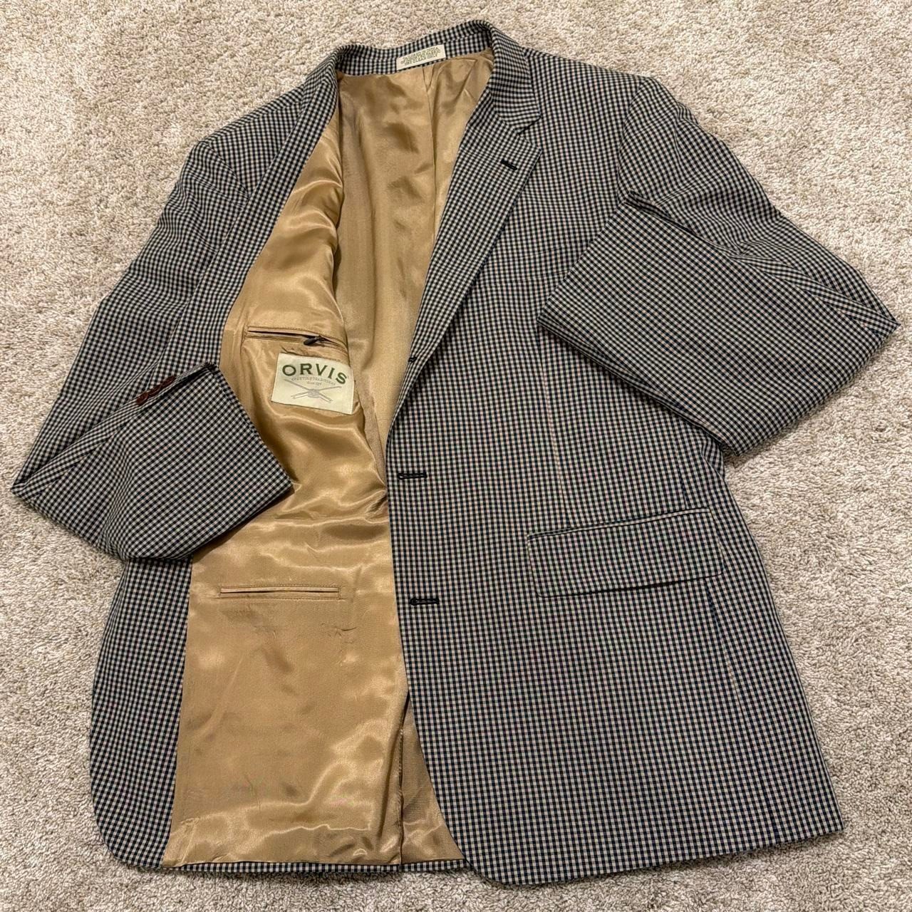 Orvis, 90s Vintage Orvis Check Blazer | Navy & Tan | Large