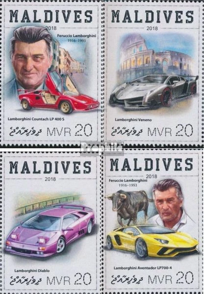 Briefmarken Malediven 2018 Mi 7543-7546 (kompl. Ausgabe) postfrisch Lamborghini  - Bild 1 von 1