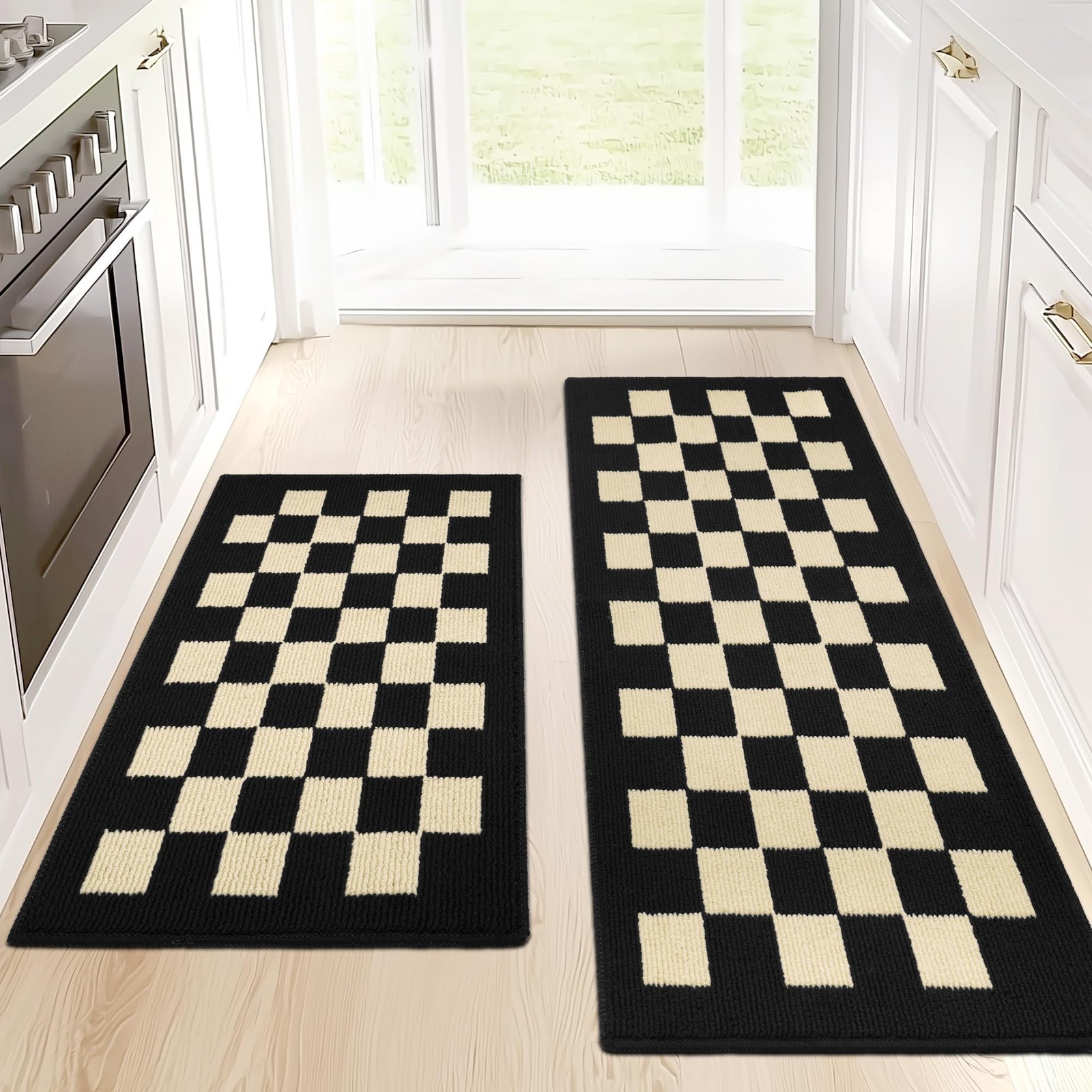 2-Piece Non-Slip Kitchen Rugs and Mats, Dirt-Resistant & Machine Washable